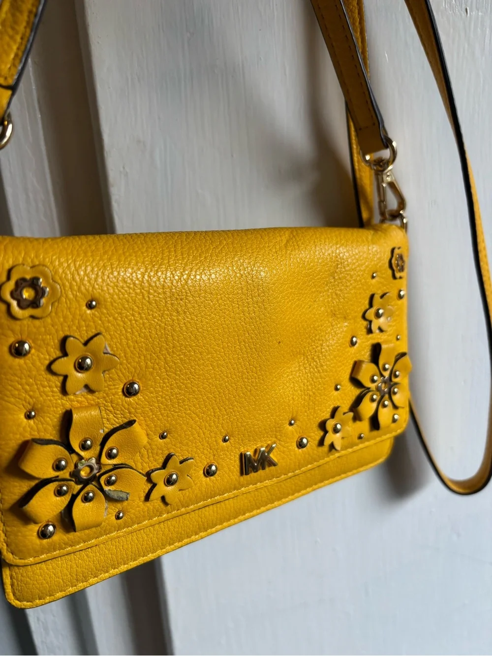 Michael Kors Yellow Floral Appliqué Crossbody Bag
